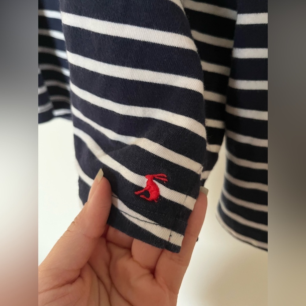 Joules Navy Cream Stripe Marina Dropped Shoulder Jersey Top - Picture 5 of 13